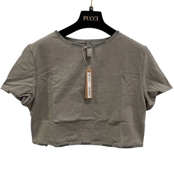 SKIMS COTTON LOGO SUPER CROPPED T-SHIRT SZ LARGE COLOR SMOKE - Picture 4 of 9